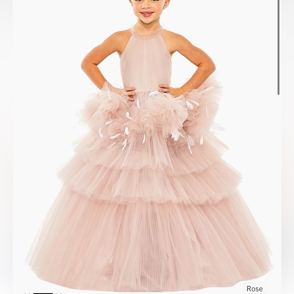 Mac Duggal Girl's Tiered Ruffle-Trim Pleated Gown, Size 4